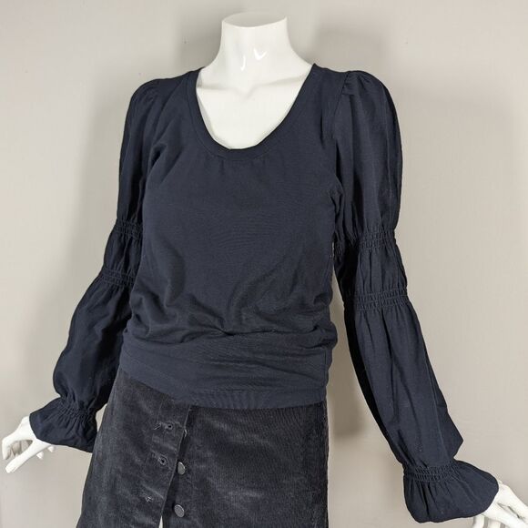 French Connection Black Tim Tim Marie Puff Sleeve Top Small Jersey Knit - Picture 4 of 10